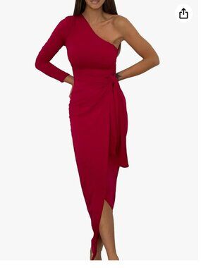 Sleeveless One Shoulder Cocktail Dress Bodycon Tie Waist Dress - Red, Size Small